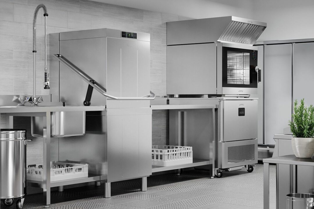 A kitchen containing professional Smeg products.