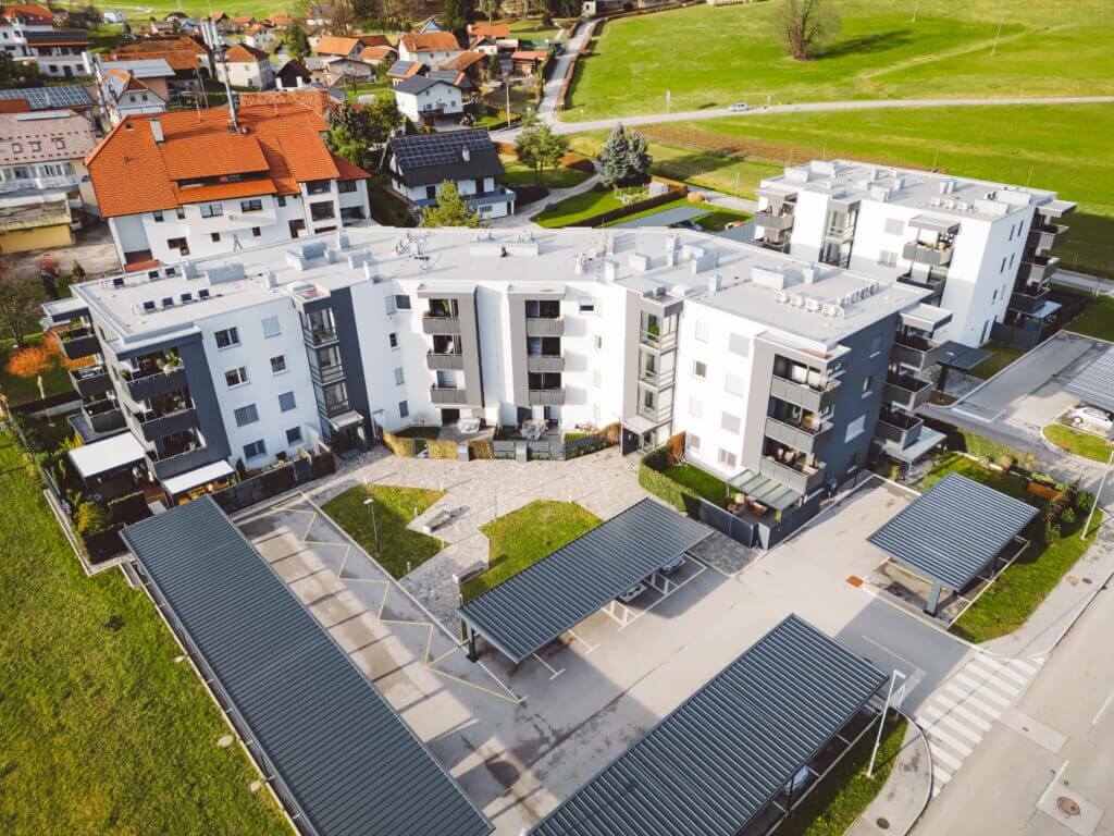 aerial view of blocks of flats