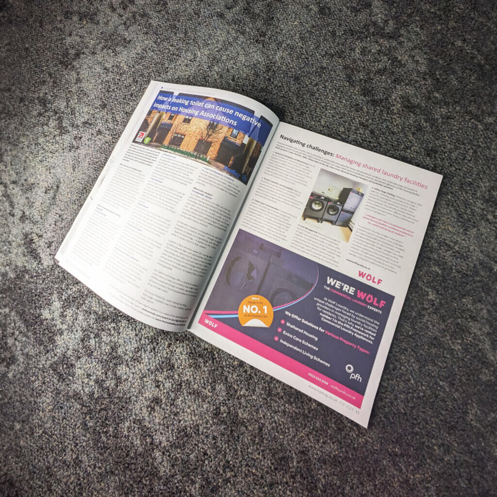 an open magazine on a carpet